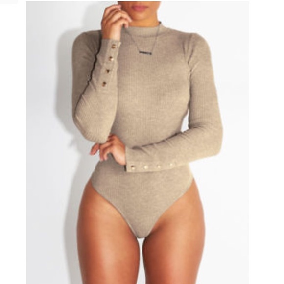 TEMPORARY NFS NWOT Long sleeve bodysuit tan nude - Picture 1 of 6